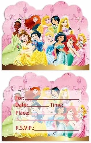 ANTOUT 20 Princess theme birthday party invitation cards, Princess theme birthday party invitation cards for children Princess birthday party supplies.