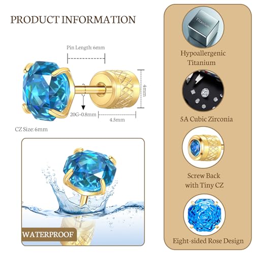 Titanium Flat Back Stud Earrings Cubic Zirconia Screw Back Earrings for Men Women Hypoallergenic Cartilage Earring Piercing Jewelry 6mm3