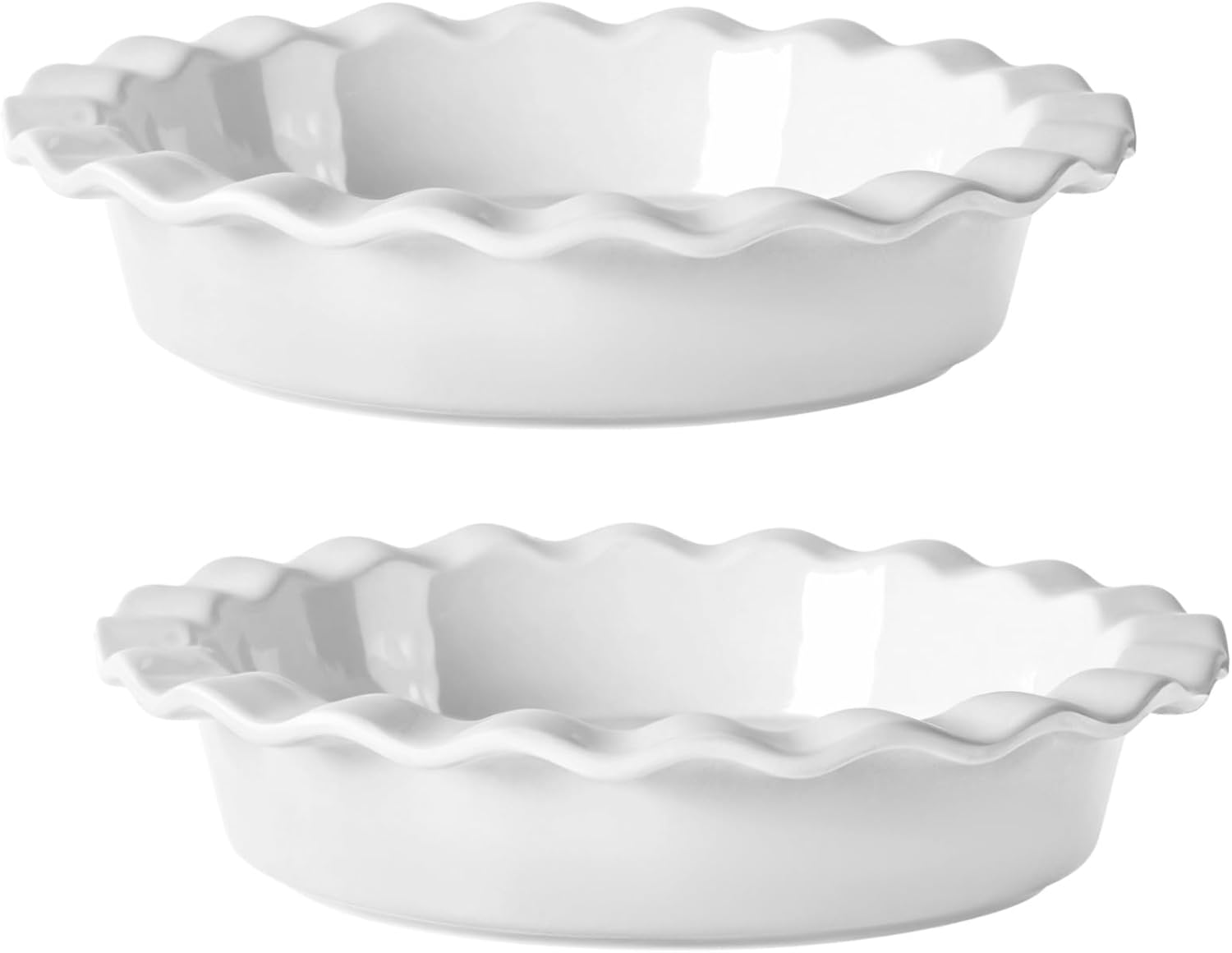 Quiche Pan, 9.8 in Large Tart Pan, Two Pcs White Ceramic Pie Pans, Pie Dish for Baking, Stylish Wavy Design