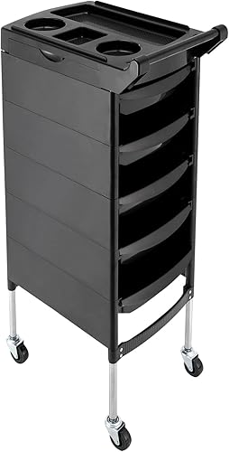 Miniatura 5 de Carrito de salón de belleza de 6 niveles con mango+ruedas rodantes bandeja de almacenamiento con 5 cajones peluquería peluquería herramienta