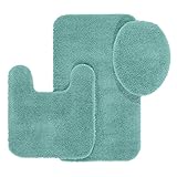 Maples Rugs Bathroom Rugs Set -Cloud Bath 3pc Washable Non Slip Bath Mats and Rug Sets [Made in USA] for Kitchen, Shower, and Toilet, Teal Topaz