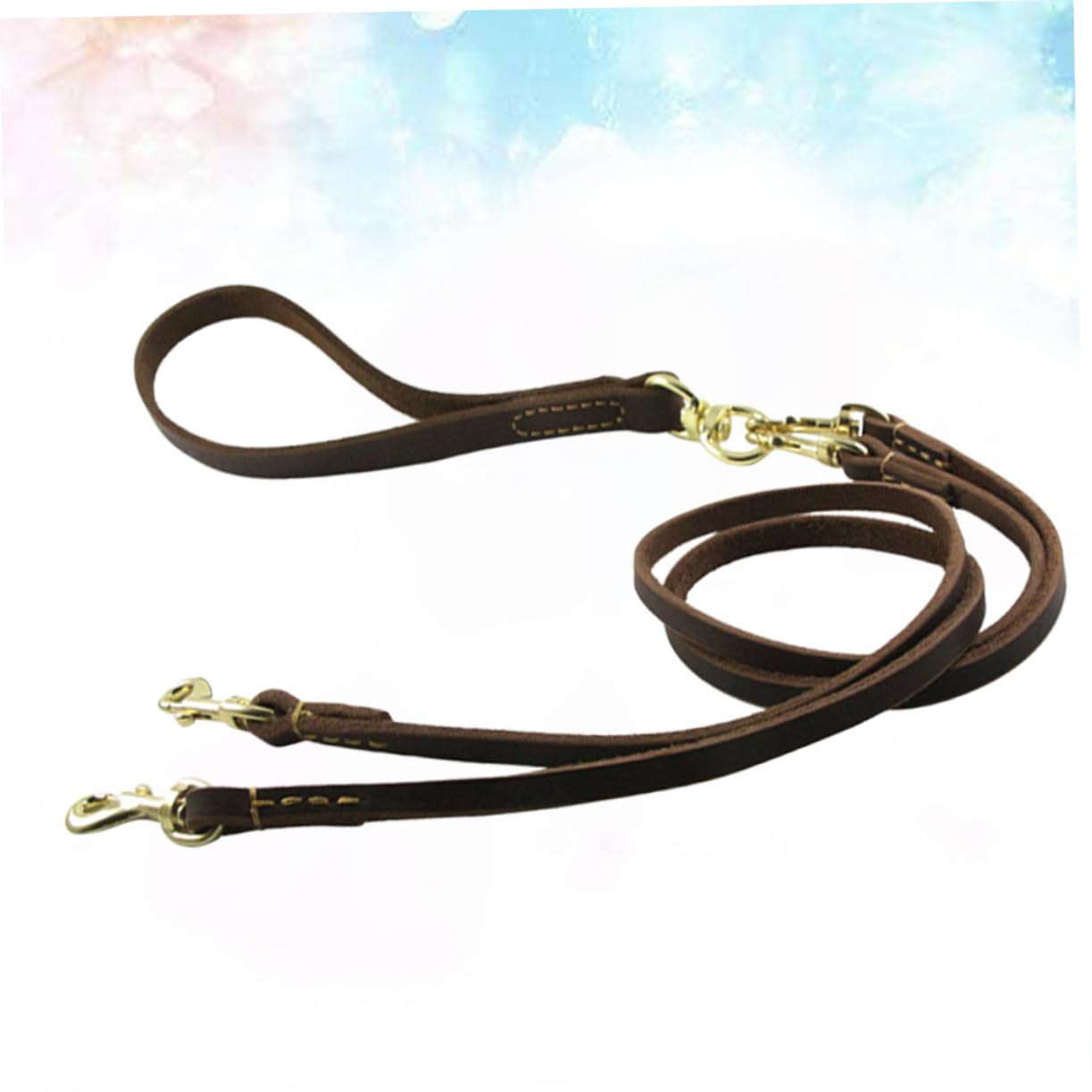 Laisse Double pour Chien et Chiot, Cuir Bovin Respirant, 1 Pièce | Longueur 1, 6x120cm, Couleur Café, Légère et Réglable, pour Sorties et Voyages