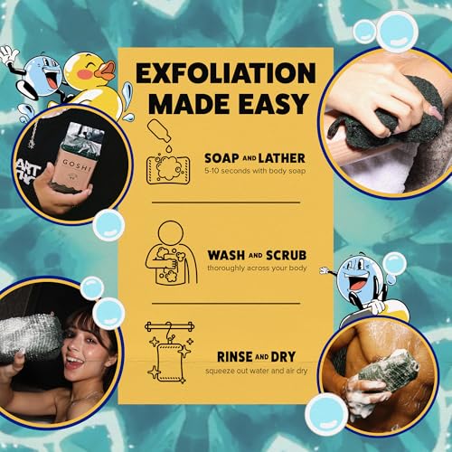 Image of Goshi Exfoliating Shower Sponge- Moss Green, Rapid-Drying, Rip Resistant