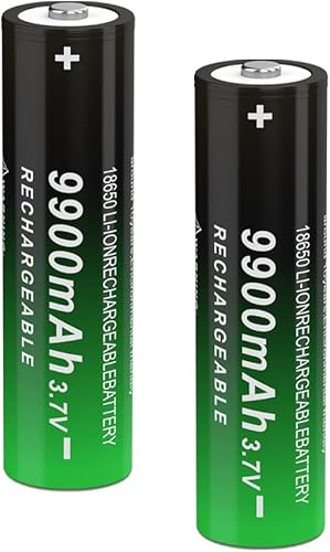 Batería recargable y linterna 9900mAh 3.7V 18650, batería de 3.7 voltios para linternas, faros delanteros y más, botón superior, paquete de 2