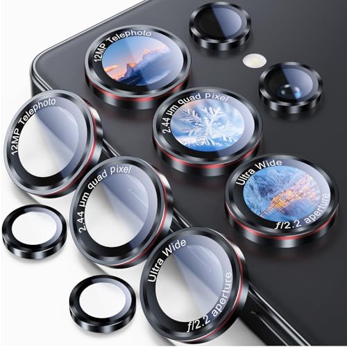 Uyiton for Samsung Galaxy S25 Ultra Camera Lens Protector - [Case-Friendly][Not Easy to Break] Military-Grade Tempered Glass with Aluminum Metal Rear Camera Screen Cover - Black+Red (6.9 inch)