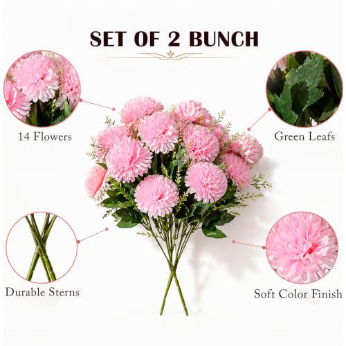 Image of Art Street Artificial Flower Bunch| Silk Pink Hydrangea Flower for Home| Bedroom, Living Room & Office Decoration |Christmas Day, New Year Set of 2 |11 Inch (Without Vase)