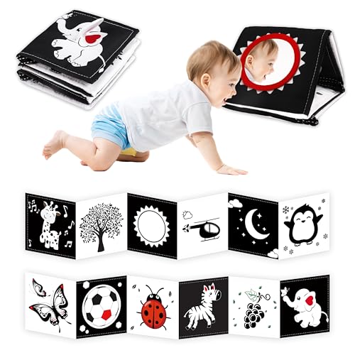 Black and White Baby Toys, High Contrast Baby Toys for Newborn, Tummy Time Toys, Newborn Toys 0-3 Months Brain Development, Soft Baby Book, Montessori Toys 0-6-12 Months Infant Sensory Toys Gift