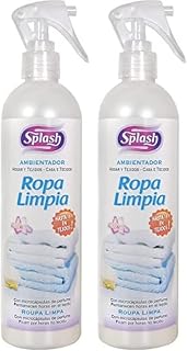 SPLASH | |Ambientador Pulverizador Hogar Tejidos | Fragancia Fresca| Ropa Limpia| Microcápsulas de Perfume |Contenido: 400 ml (Paquete de 2)