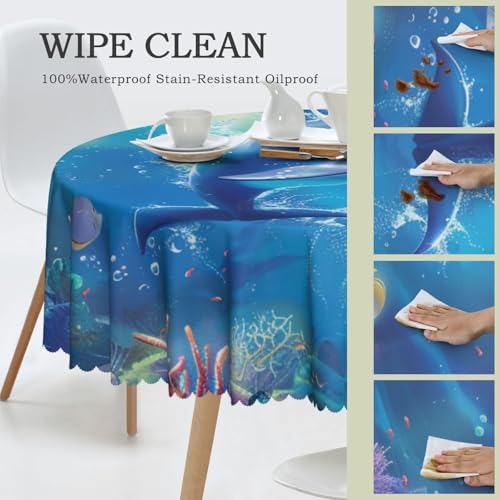 Nappe ronde dauphin 152 cm en polyester lavable avec dentelle