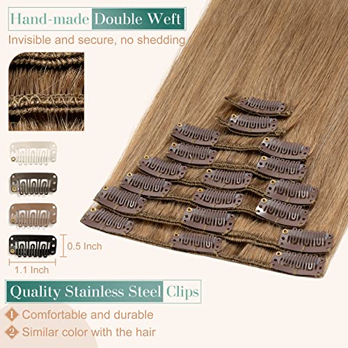 Image of Benehair Clip in Hair Extensions Real Human Hair 8pcs 12inch Remy Human Hair Extensions Straight Natural Hair Extensions Strawberry Blonde