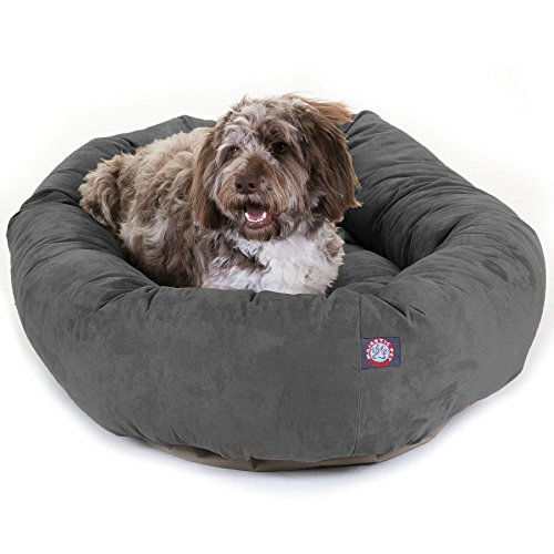 Image of Majestic Pet 52 Inch Suede Calming Dog Bed Washable - Cozy Soft Round Dog Bed with Spine Support for Dogs to Rest Their Head - Fluffy Donut Dog Bed 52x35x11 (Inch) - Round Pet Bed X- Large - Gray