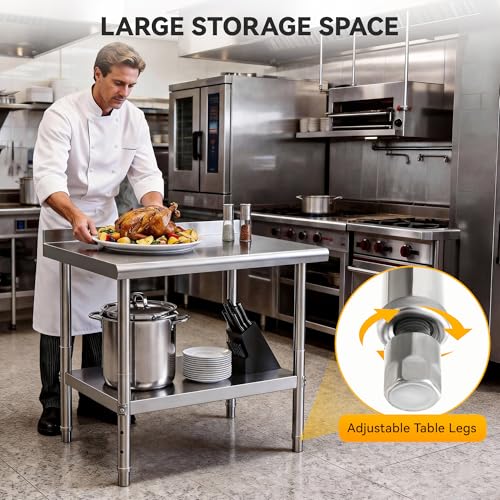 Image of DWVO 48x24in Stainless Steel Table with Backsplash | NSF Metal Prep Worktable for Kitchen Restaurant Hotel Garage Warehouse Home Commercial