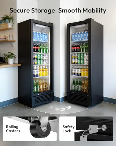 Image of EUHOMY 9 Cu.Ft Commercial Beverage Refrigerator with Glass Door, Display Refrigerator LED Light & Adjustable Shelves, Commercial Refrigerator with Lock, Display Fridge for Bar, Office, Restaurant