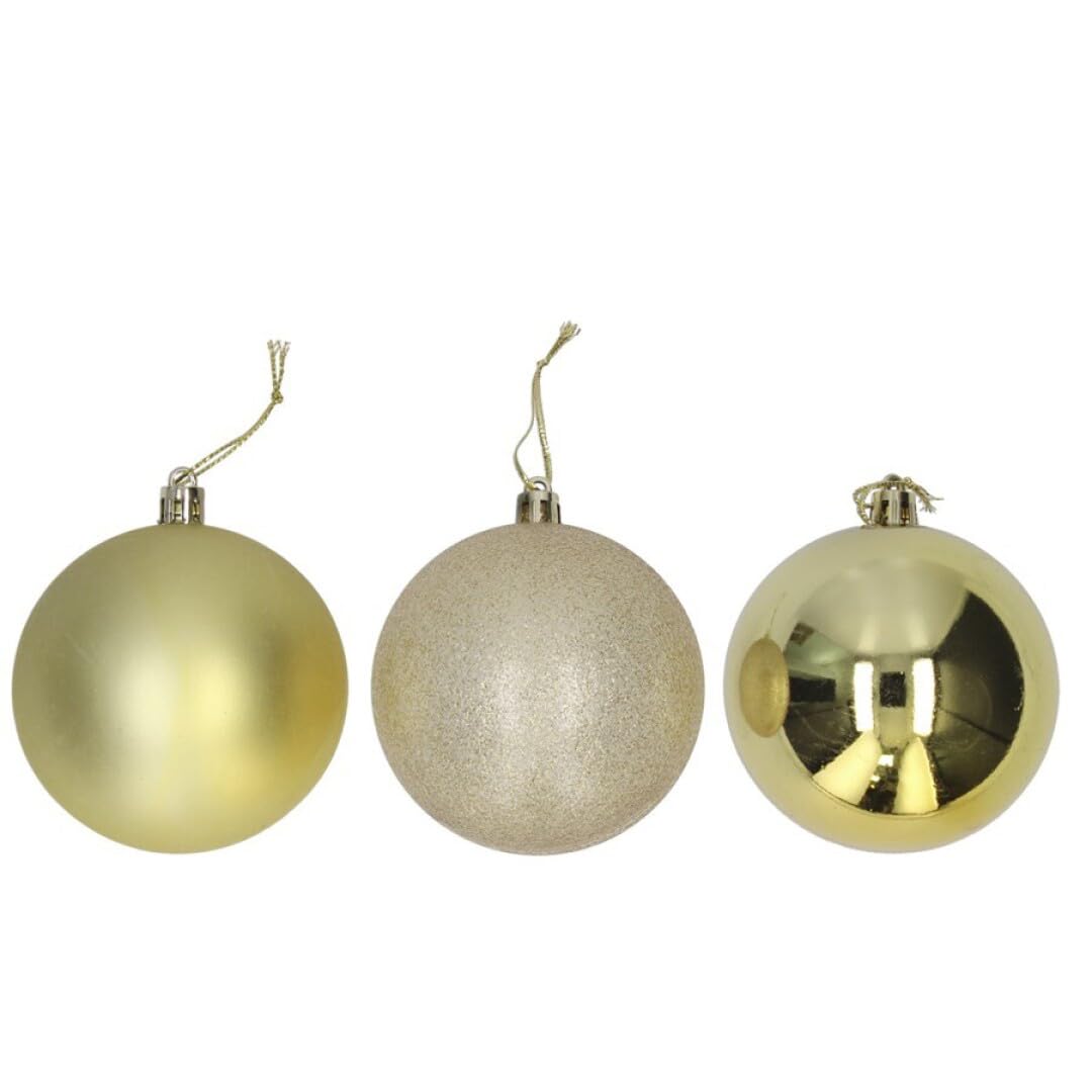 24 Bolas de Navidad 6 cm, Adornos Arbol Navidad con Cordón, Mate, Brillante Bolas Navidad, para Decoracion Navidad, Boda (Dorado Mixto)