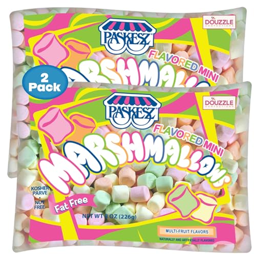 Douzzle Mini Multi-Fruit Flavored Colored Marshmallows - (8 Oz, 2 Pack) Nut Free, Gluten Free, Fat Free - Kosher Parve