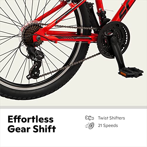 Image of Schwinn High Timber AL Mountain Bike for Youth Boys Girls, 24-Inch Wheels, 21-Speeds, Front Suspension, Aluminum Frame and Alloy Linear Pull Brakes, Red