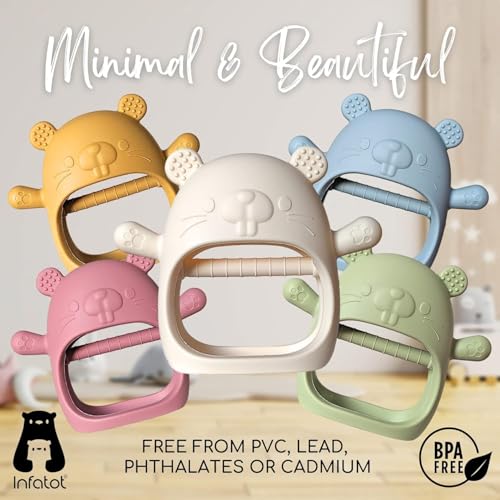 Image of PandaEar Silicone Baby Teething Toys| Baby Hand Teether Mitten for Sucking Needs| Chew Toys Hand Pacifier for Soothing Teething Pain Relief (Groundhog Blue)