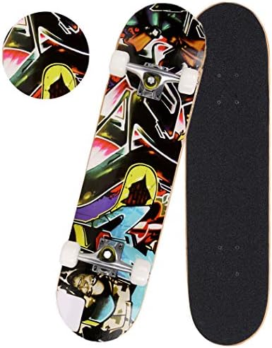 Anfan 31" Pro Complete Skateboard, Adult Tricks Skate Board with 9 Layer Canadian Maple Wood, Double Kick Tail for Beginner Kids Boys Girls 5 Up Years Old (US Stock)