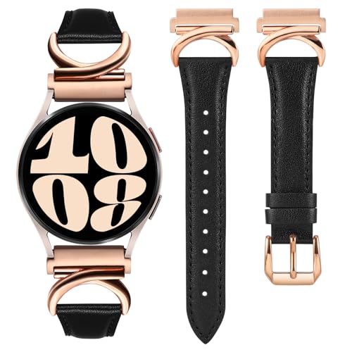 Minyee Leather Bands Compatible with Samsung Galaxy Watch 7/6/5/4/FE/Active 2 40mm 44mm/Watch 6 Classic 43mm 47mm/Watch 5 Pro 45mm Band, 20mm Slim Dressy Leather Strap with C-Shape Metal Buckle Women