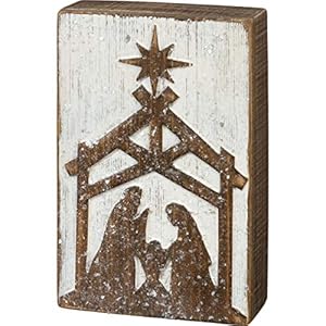 Primitives by Kathy Wooden Nativity Home Décor Sign, White Primitives by Kathy Wooden Nativity Home Decor Sign White
