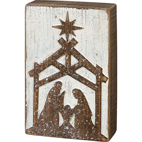 Primitives by Kathy Wooden Nativity Home Decor Sign White