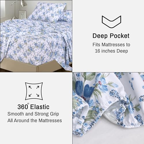 RUVANTI 100% Cotton Twin XL Sheet Sets, 3 Pieces, Soft & Breathable Percale Weave Bedding, Deep Pocket 16", Hotel Standard, Crisp Cool Feel, Durable, Perfect Size Floral Sheets, Paislyona
