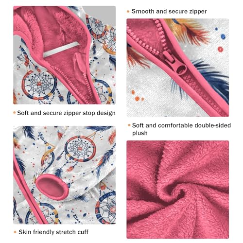 Boho Dream Catcher Girls Fleece Jacket Girls Fall Jacket Girl Coats Zip Up Hoodie Children Sherpa Warm Outerwear 2-10T3