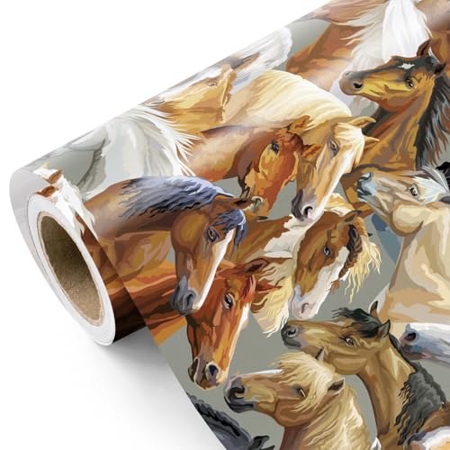 WRAPAHOLIC Horse Wrapping Paper Roll - Mini Roll - 17 Inch x 16.5 Feet - Majestic Horse Animal Wrapping Paper Perfect for Men Gift Birthday Horse Racing
