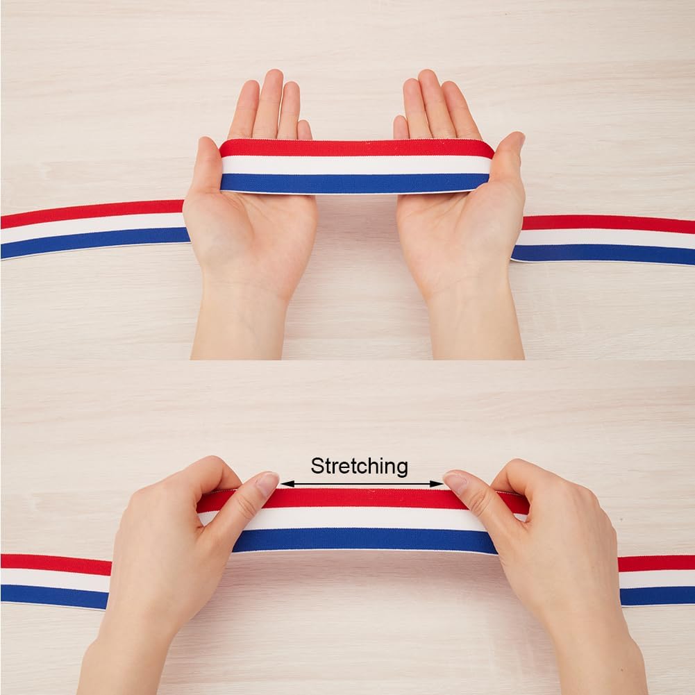 GORGECRAFT 4.7 Yards 1.57" Wide Red Blue White Striped Double-Side Twill Elastic Band Waistband Flat Stretchy Webbing Sewing Knitting Strap Trim Ribbon for DIY Craft Waistband Independence Day image 3