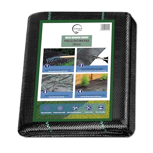 GREEN GOF Malla Antihierbas Premium 2x5m, 120g/m² - Ultra Resistente. Varios Tamaños. Alta Estabilización UV, Permeable y Transpirable - contra Las Malas Hierbas. Geotextil para Jardín y Terraza.