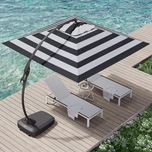 Grand patio 10x10 FT Cantilever Umbrella with Base Outdoor Large Aluminum Square Offset Umbrellas for Deck Pool (Black & White, 10x10 FT) 10X10 FT Black & White