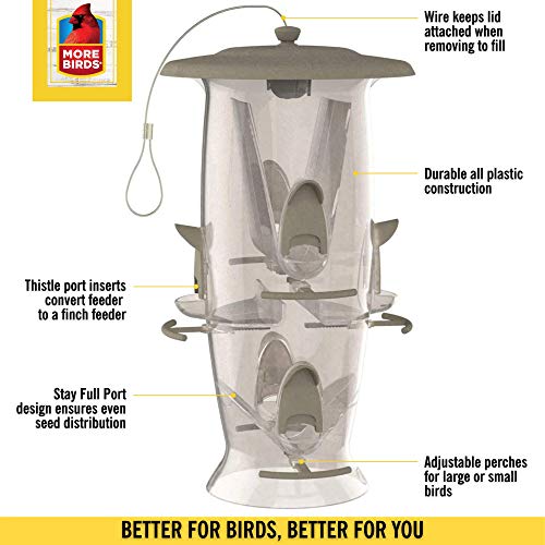 More Birds Abundance Bird Feeder, Combination Mixed Seed and Thistle, 6 Feeding Ports, 3.5 lb Seed Capacity - Thumbnail 3