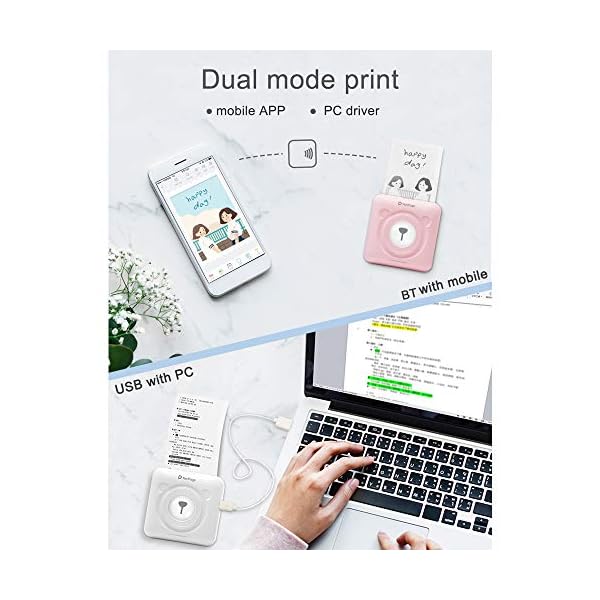 Aibecy GOOJPRT PeriPage Mini -Thermodrucker, kabellos, BT Bild, Mobiler Drucker, Fotodrucker, Pocket drucker, empfangene Drucker, mit USB Kabel, unterstützt Smartphones Android iOS – Bild 3