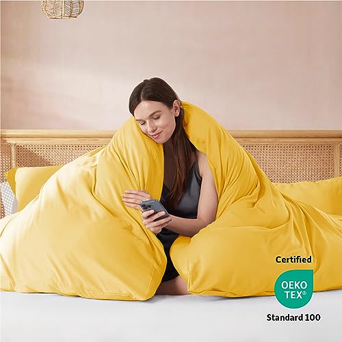 Nestl Twin Duvet Cover Set - Soft Double Brushed Yellow Duvet Cover Twin/Twin XL, 2 Piece, with Button Closure, 1 Duvet Cover 68x90 inches and 1 Pillow Sham