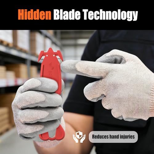 Image of Safety Box Cutter, 6 Pack Ergonomic Lobster Package Opener with Recessed SK-2 Blade Finger Safe Tape Splitter,Letter Slitter for Warehouse,Office.Assorted Colors