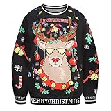 Colorful House Women Men Ugly Christmas Jumper Sweater, 3D Digital Print Sweatshirt(Reindeer,Medium)