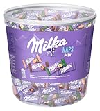 Milka Naps Mix – Mini-Schokoladentäfelchen in 4 Sorten: Alpenmilch, Erdbeer, Haselnuss, Crème au Cacao – 1 x 1kg