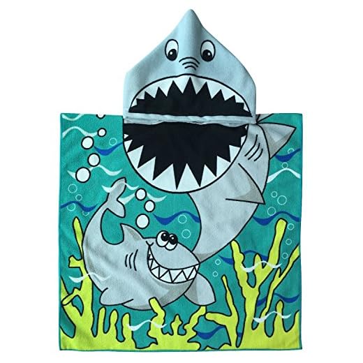SINBLUE Poncho con capucha para niños de algodón para baño o playa, 61 x 122 cm, para regalo de baby shower, WHITE SHARK