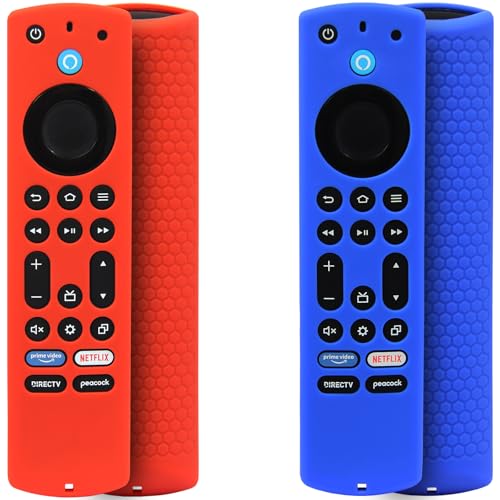Pinowu Funda de silicone para mando a distancia (2 unidades) para Fire TV Stick 4K Max/Insignia/Pioneer/Omni (QLED) Series mejorado con cordón (rojo, azul)