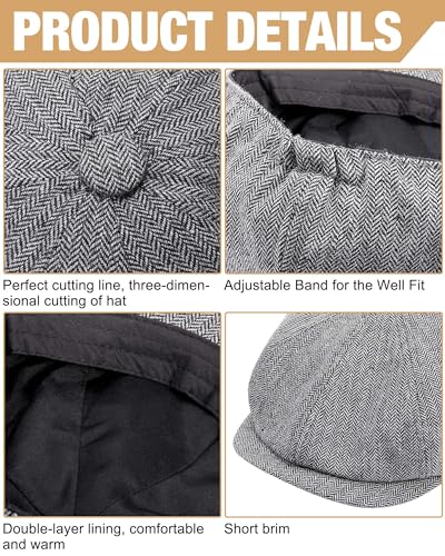 Image of Suhine 6 Pcs Newsboy Cap for Men Octagonal Hat 8 Panel Wool Blend Beret Flat Tweed Adjustable 22 to 24 Inch
