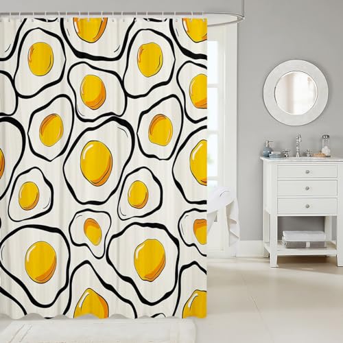Rideau de douche en tissu motifs œufs dessin animé imperméable 183 cm
