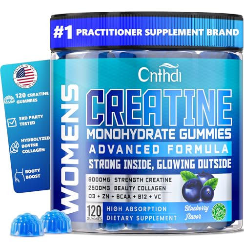 CNFDHI Creatine Monohydrate Gummies for Women, Booty Builder Supplement with Collagen & BCAA, L-Taurine, L Carnitine, Creatine Gummies Supports Glute Growth & Reduces Cellulite Appearance, 120 Count