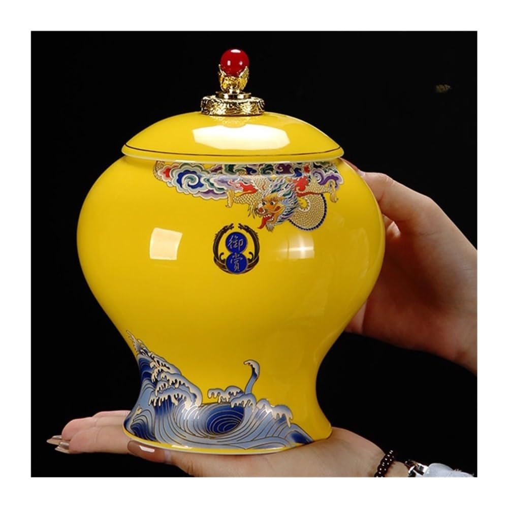 Puszka na herbatę, Luksusowy pojemnik do zamykania gospodarstwa domowego Czarna herbata Zielona Duży słoik przechowywania Wysokiej jakości ozdoby ceramiczne(L)