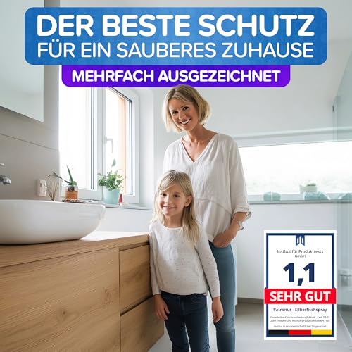 Patronus Silberfisch Power Spray mit Sofortwirkung 500 ml - effektives Abwehr-Mittel gegen Silberfische & Papierfische mit Sprühlanze - hochwirksame Alternative zu Silberfisch-Köderdose & Fall