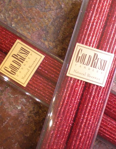 Gold Rush 12 Inch Natural Beeswax Glitter Candles, Ruby Red Color, Boxed Set of 2 Candles