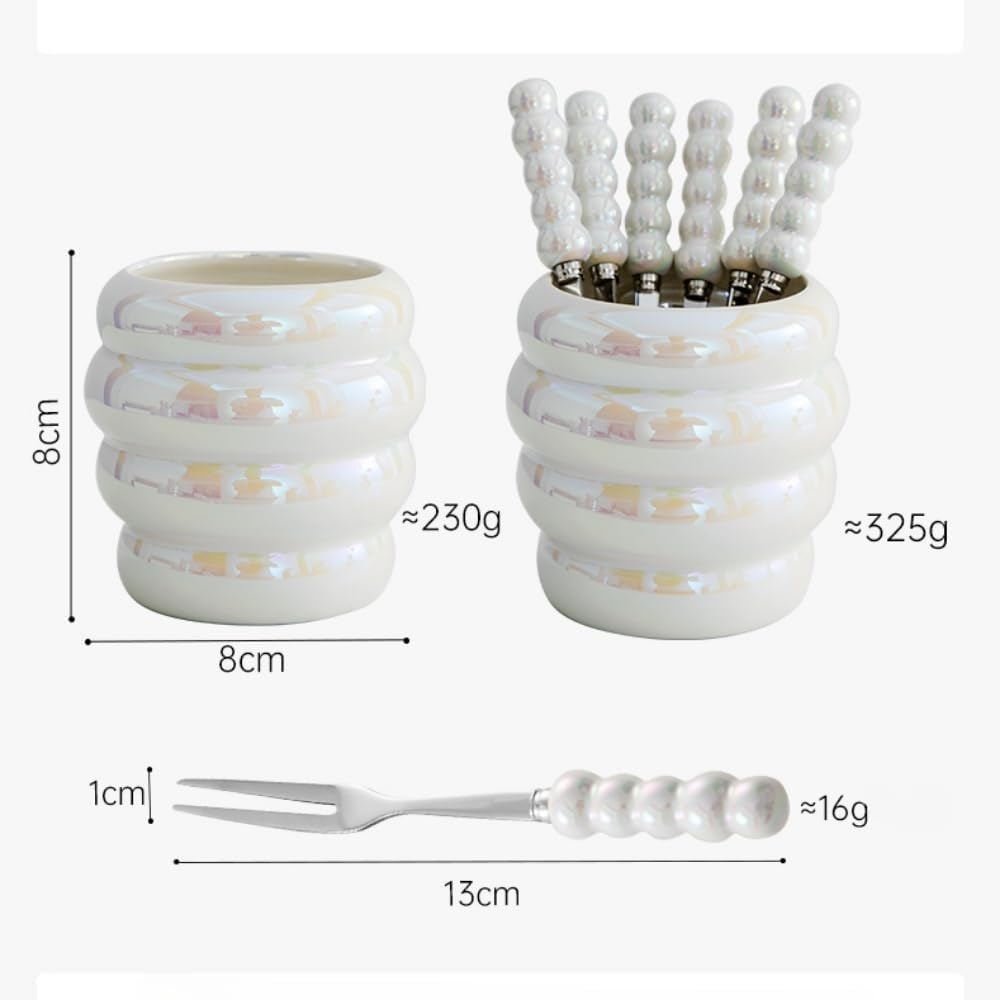 Fourchettes à Fruits, Ensemble de 12 fourchettes à Fruits, Manche en céramique et Acier Inoxydable, Lavable au Lave-Vaisselle, Blanc, for 12 Personnes(Rainbow,No Cans)