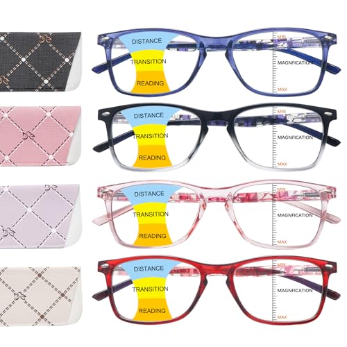 BONCAMOR 4 Pack Progressive Multifocus Reading Glasses Men and Women Computer Blue Light Blocking Anti Eyestrain Readers (4 Mix Color, 2.75, Diopters)