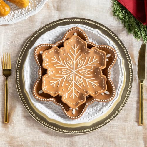 Gingerbread Snowflake Shaped 8 Embossed Ceramic Appetizer Plates Set of 4 by Evergreen
