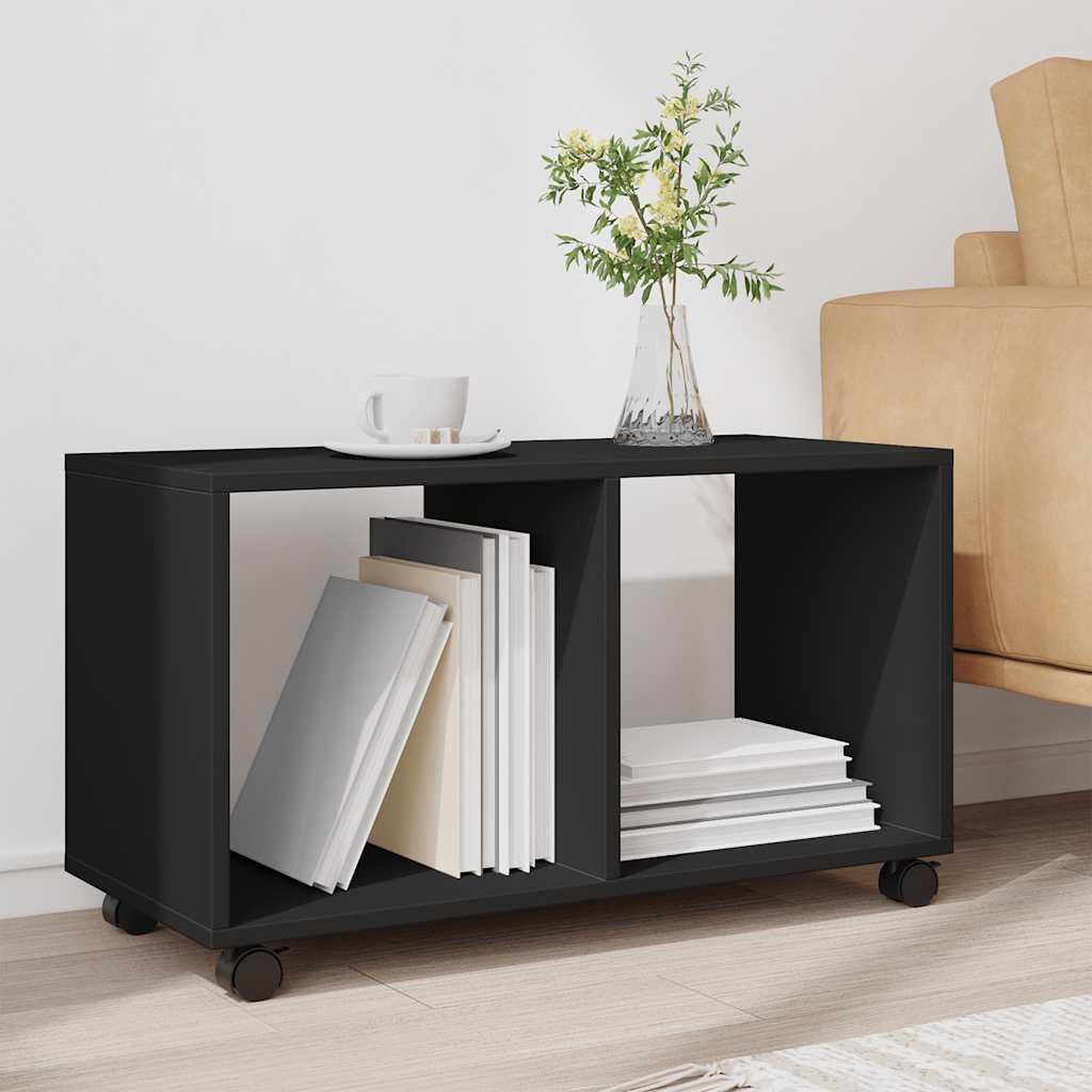 Armadio a rotelle nero, 72 x 33 x 42,5 cm, in legno con ruote
