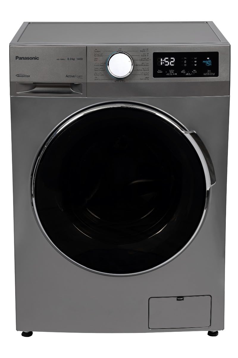 Panasonic 8kg Front Load Washing Machine,5 Star Water & Energy Efficiency, Abaya wash by Gentle Hand Wash/Active Foam by Active Speed/Pause & Add - NA16MG1WL 8Kg -New -Inverter